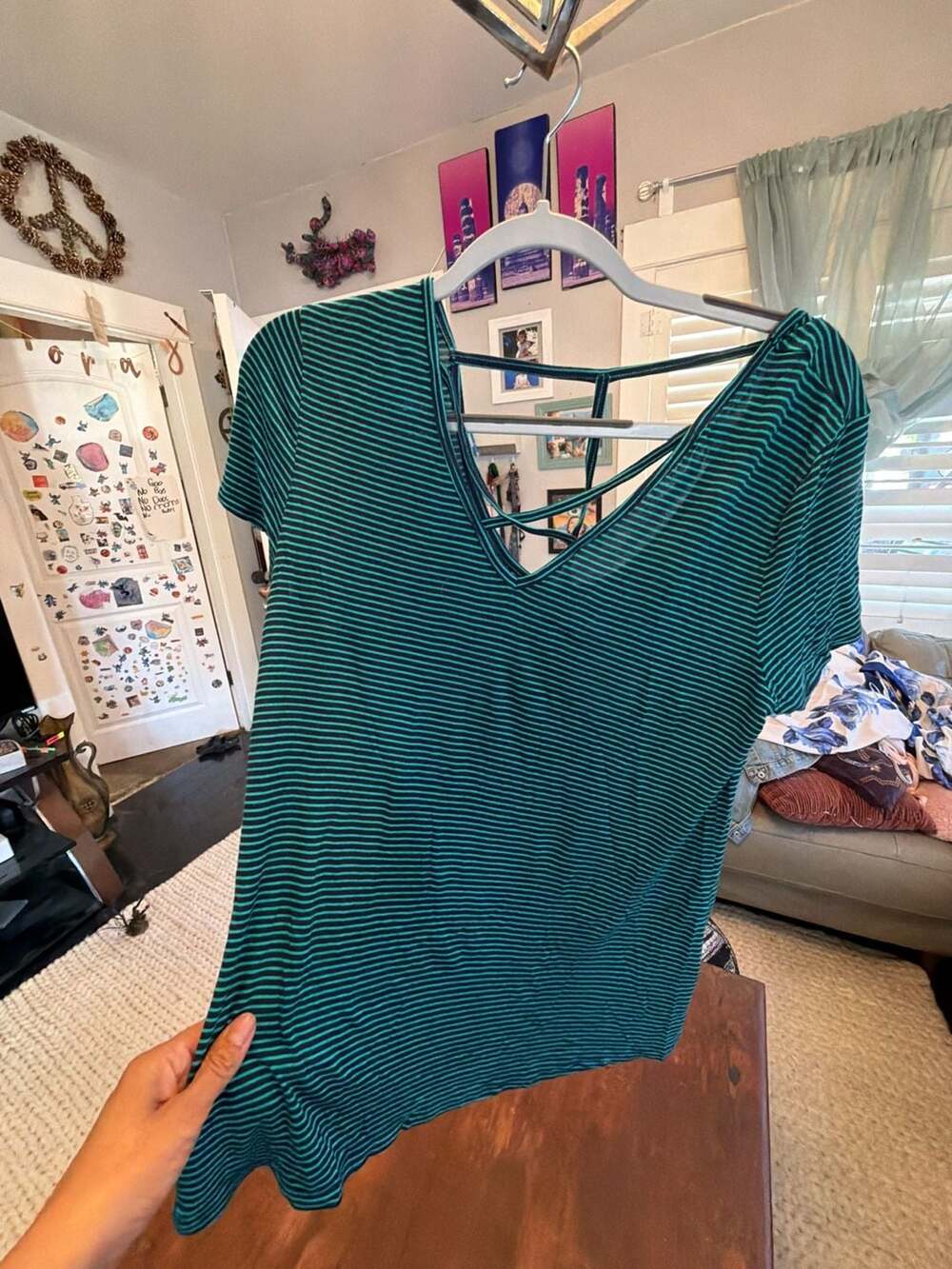 American Eagle size XS favorite T shirt navy and white striped